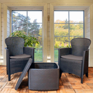 Set mobilier de gradina - terasa cu 2 fotolii si masa, ratan, Tree, antracit