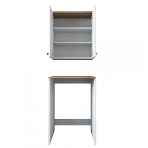 Ansamblu masca masina de spalat cu dulap suspendat,alb-stejar,91.8x65x60cm, 71.8x65x32cm
