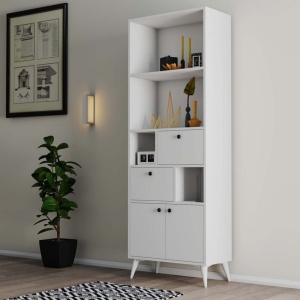 Biblioteca cu rafturi si polite, 195x35x69 cm, alb