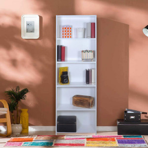 Biblioteca Multi5, cu 5 rafturi, alba, 56x170x20 cm