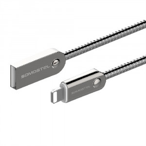 Cablu de incarcare/transfer rapid, owerline SMS-BJ01 de 1m si 2.4A, MicroUSB - Lightning(Iphone), argintiu