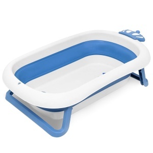 Cadita de baie pliabila pentru bebe cu sezut antiderapant, bleu cu alb