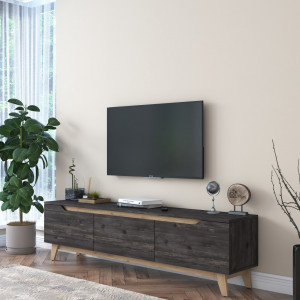 Comoda TV clasic, 3 spatii depozitare, nuc negru, Mura