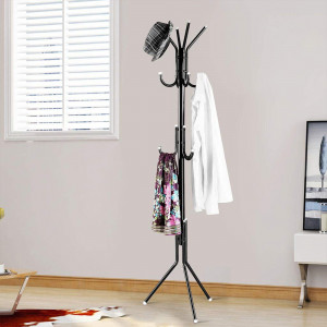 Cuier metalic cu picior de 175 cm, cu 12 agatatoare Asos, negru