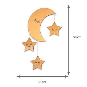 Decoratiune de perete pentru copii, Dream, Moon and Stars, MDF, auriu