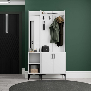 Dulap multifunctional cu cuier si oglinda stanga, 105x35x195, alb