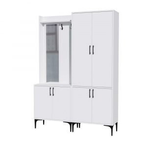 Dulap multifunctional cu cuier si oglinda stanga, 140x35x195, alb