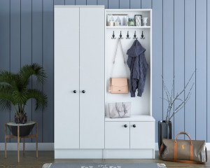 Dulap multifunctional cu multiple spatii de depozitare, pantofar, cuier, alb,  Dalas