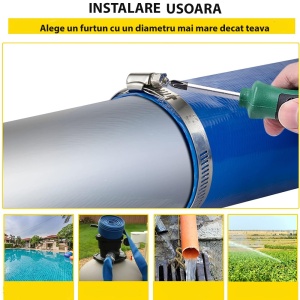 Furtun plat Pvc 50metri, 2toli(50mm), refulare pompa, cu insertie panza, albastru