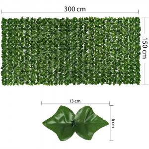 Gard paravan viu cu frunze artificiale, verde inchis, 300x150 cm