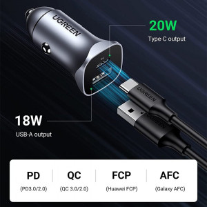 Incarcator auto bricheta USB-C PD + USB-A, QC, 20W, UGREEN