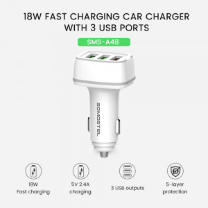 Incarcator auto cu 3 porturi, Model SMS-A48, Quick Charge 3.0, 30W