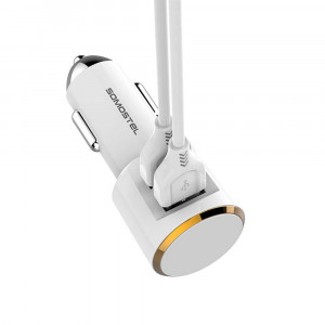 Incarcator auto cu 2 porturi, Model SMS-A65, Quick Charge 3.0 plus cablu Type-C, alb