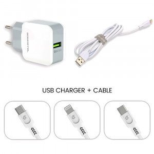 Incarcator retea cu SMS-A12, iesire de 5V 2.1A, alb