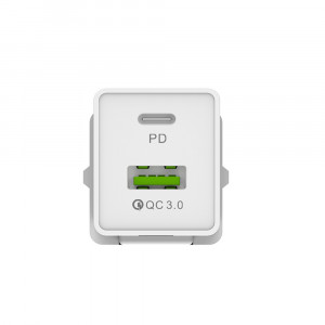 Incarcator retea  cu 2 porturi SMS-A80, Quick Charge3.0 plus cablu MicroUSB, Alb