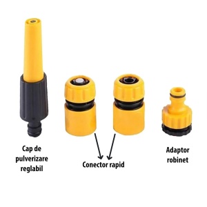 Kit furtun gradina galben 20 metri cu 4 accesorii, cupla, adaptor, pistoale de stropit, 1/2 - Img 2