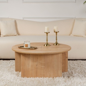 Masuta de cafea Moira din PAL melaminat, diametru 90 cm, culoare stejar - Img 5