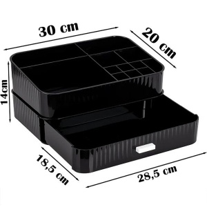 Organizator Lux makeup multifunctional cu 2 etajere, negru lucios