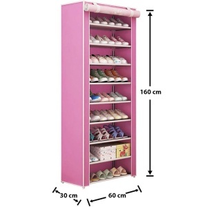 Pantofar dulap textil pentru incaltaminte cu 9 rafturi de depozitare, roz
