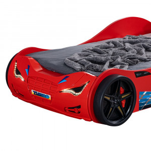 Pat pentru copii, Turbo Car, masina, 230x120x60 cm, rosu