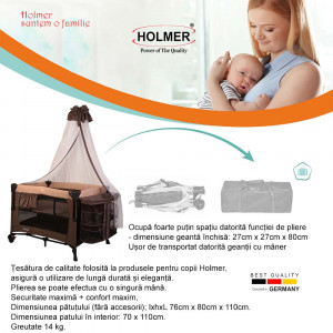 Patut copii si bebelusi cu laterala culisanta, plasa de tantari, spatii de depozitare, Holmer Kids Maxi Comfort Coolstyle