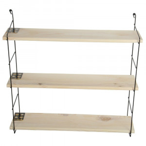 Raft de perete decorativ cu 3 polite, lemn masiv , negru