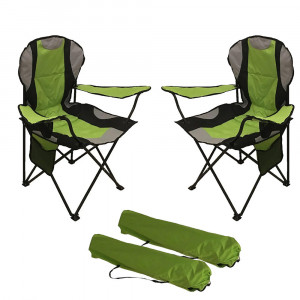 Set 2 scaune camping pliante cu brate, structura metalica, verde, model XL