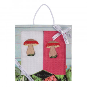 Set 2 x Prosoape de Bucatarie cu imprimeu ciuperci , Coton Blanc, din Bumbac 100%, 50 x 70 Cm