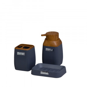 Set 3 accesorii baie din plastic dur, dozator sapun lichid, sapuniera, suport periute, gri antracit