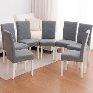 Set 6 huse elastice universale pentru scaun, din poliester, gri