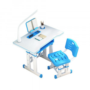 Set birou cu scaunel pentru copii, cu lampa LED, inaltime reglabila, Jolly Kids™ KT0043 (albastru)