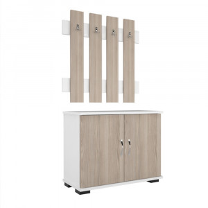 Set hol cuier de perete cu 4 agatatori duble si pantofar cu 2 compartimente, Fulya, cordoba