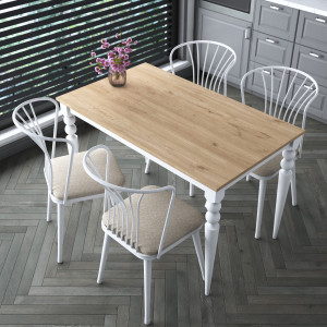 Set Masa cu 4 scaune pt bucaterie,living , alb cu stejar