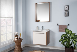 Set mobilier baie cu lavoar, corp lavoar si oglinda, Miraa, nuc