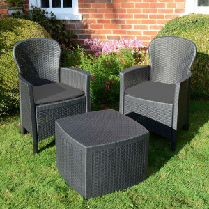 Set mobilier de gradina - terasa cu 2 fotolii cu perne si masa, aspect ratan, Tree, antracit