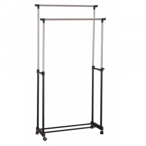 Suport pentru haine, dublu, din metal, mobil, 86 x 39 x 95-165 cm