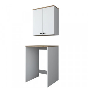 Ansamblu masca masina de spalat cu dulap suspendat,alb-stejar,91.8x65x60cm, 71.8x65x32cm