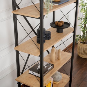 Biblioteca Elysian din PAL melaminat si metal, 90 cm, culoare stejar cu negru - Img 4