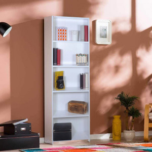 Biblioteca Multi5, cu 5 rafturi, alba, 56x170x20 cm