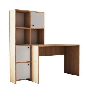 Birou lucru cu rafturi stanga, dimensiuni 120x75x51,5 cm, alb cu stejar