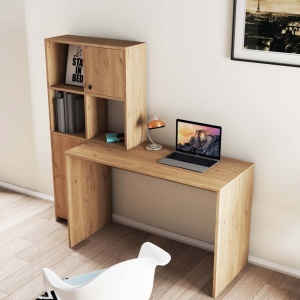 Birou lucru cu rafturi stanga, dimensiuni 120x75x51.5 cm, stejar cu alb - Img 6