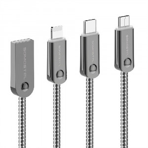 Cablu de incarcare/transfer rapid, owerline SMS-BJ01 de 1m si 2.4A, MicroUSB - Lightning(Iphone), argintiu