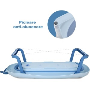 Cadita de baie pliabila pentru bebe cu sezut antiderapant, bleu cu alb