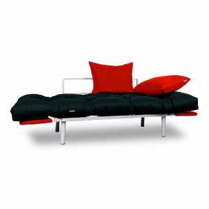 Canapea extensibila 2 locuri cadru inox, negru, perne rosii incluse