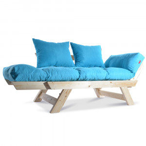 Canapea extensibila 2 locuri cadru lemn natural, perne incluse, Sofia, Bleu