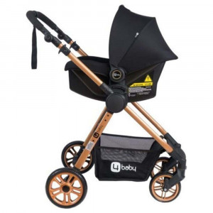 Carucior copii cu maner reversibil, pliabil, spatar reglabil si rabatabil, Comfort Gold, negru