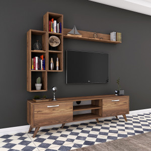 Comoda TV cu rafturi suspendate Nevada C16N, culoare nuc, 180x35x48,6 cm