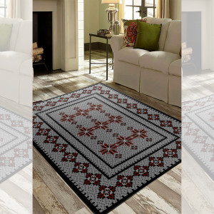 Covor traditional antiderapant culoare Gri, 80x150cm