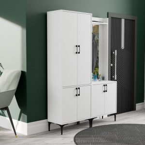 Dulap multifunctional cu cuier, polita si oglinda dreapta, 140x35x195 cm, alb