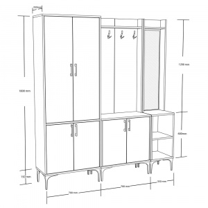 Dulap multifunctional cu cuier,polita si oglinda dreapta, 175x35x195, alb cu stejar